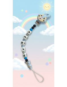 Attache tétine Garçon Personnalisable - Lapin bleu pastel pour bébé garçon
