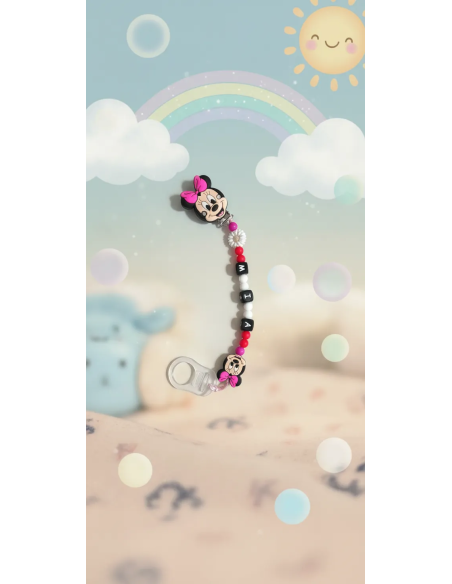 Attache tétine fille - Thème Minnie  noir et rouge